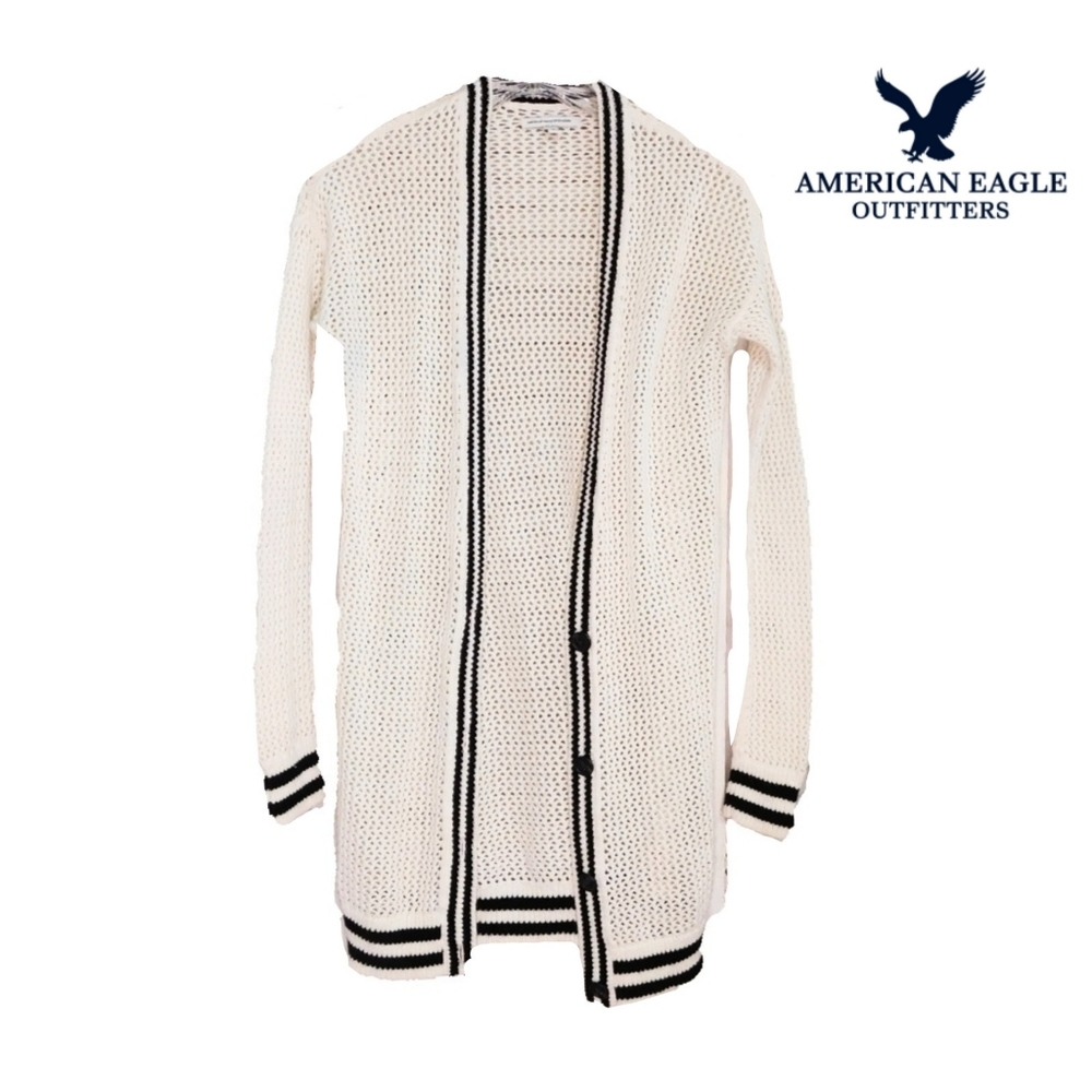AMERICAN EAGLE OUTFITTERS CREAM LONG BTTN CARDIGAN - Picture 2 of 5